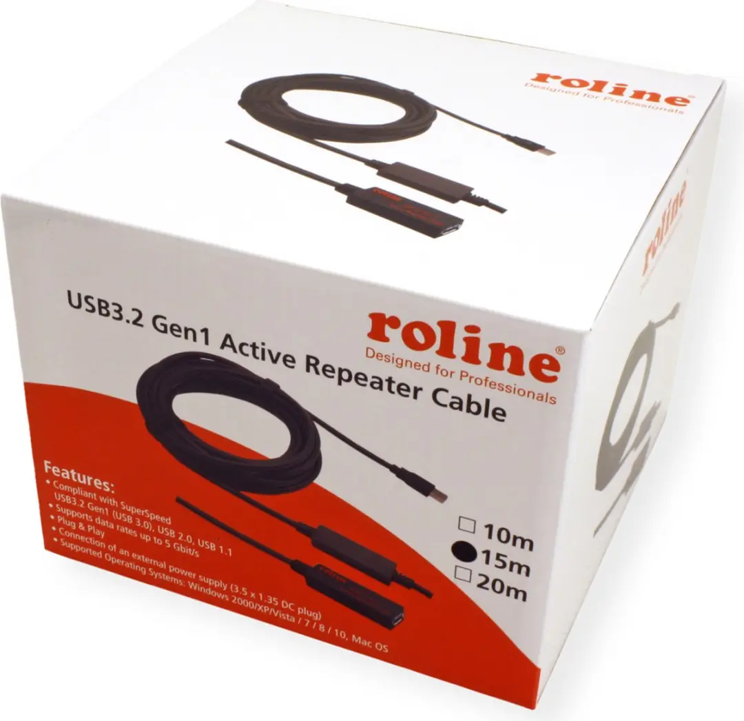 Roline USB 3.2 Gen 1 Actieve Repeater Kabel 15m - Zwart