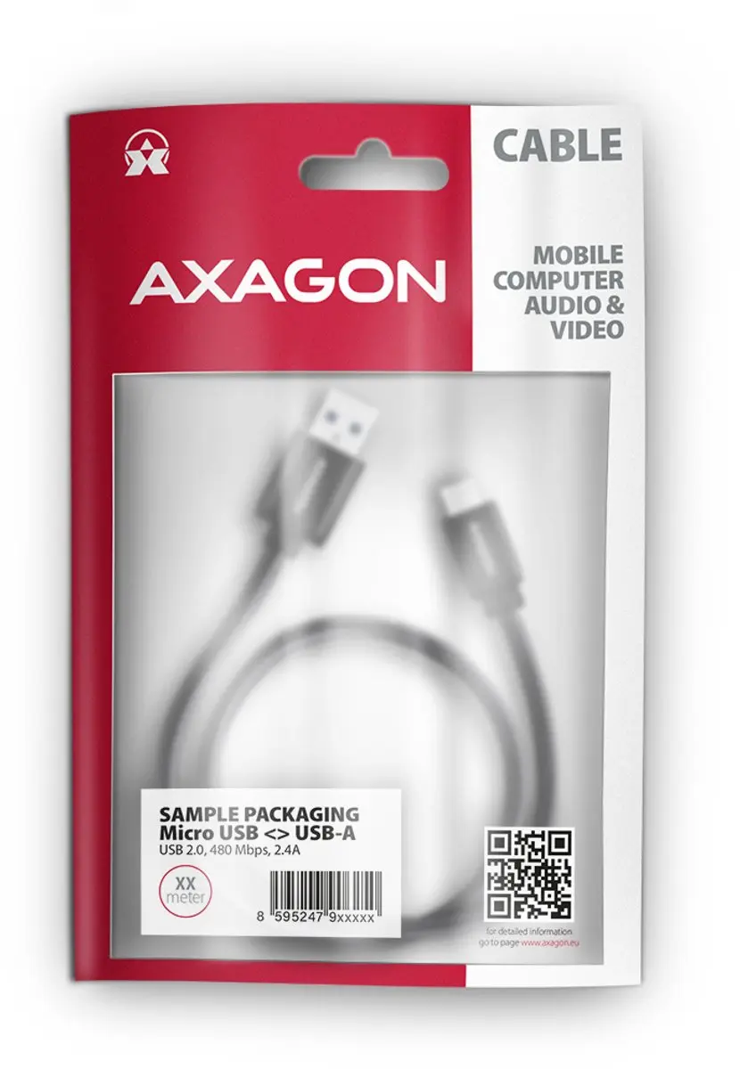 Axagon BUMM-AM10AB USB-kabel Micro USB naar USB-A 1m - 2.4A - Zwart