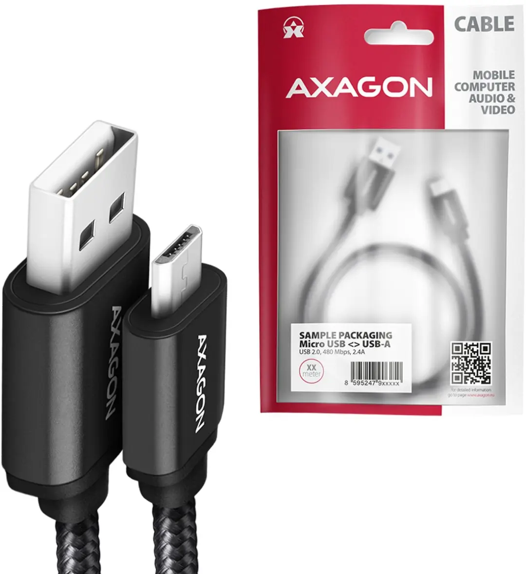 Axagon BUMM-AM10AB USB-kabel Micro USB naar USB-A 1m - 2.4A - Zwart - afbeelding 6 van 6