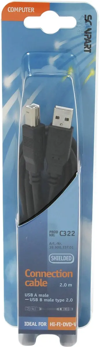 Scanpart USB A naar USB B Kabel 2m - USB 2.0 - Zwart