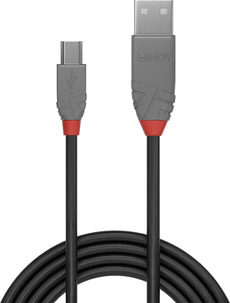 Lindy 36725 USB-kabel USB-A naar USB-mini-B 5m - Zwart