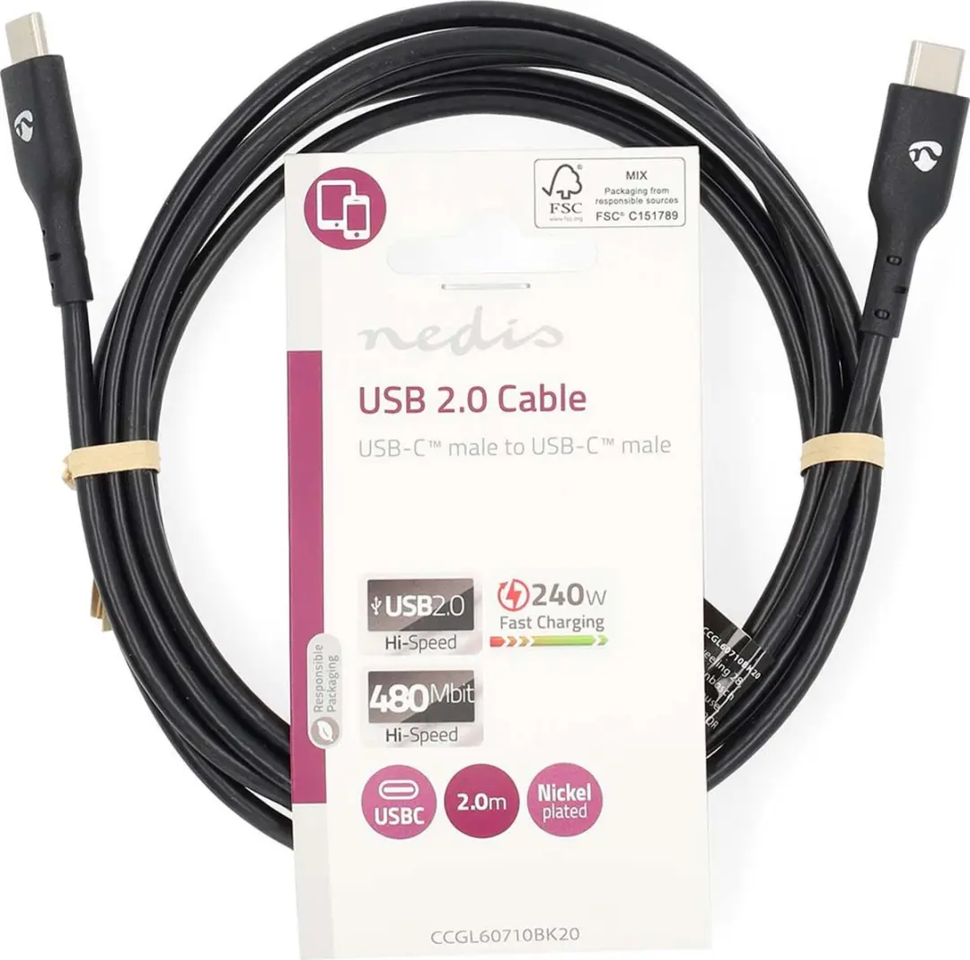 Nedis USB-C Kabel 240W 2m - Zwart