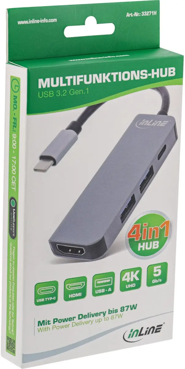 InLine USB-C naar HDMI 4K 30Hz Adapter - 87W PD - Grijs