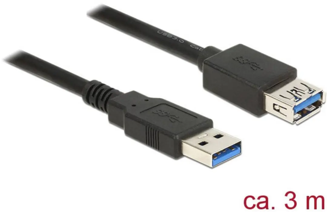 Delock USB 3.0 Verlengkabel 3m - Zwart