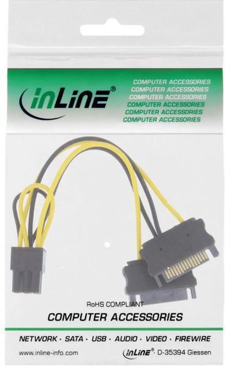 InLine PCIe 6-pins naar 2x SATA Voedingsadapter 0,15m