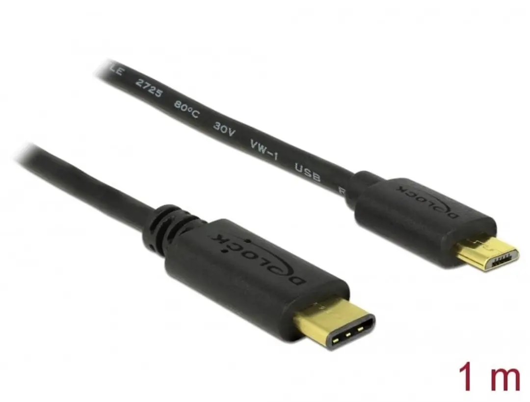 Delock USB-C naar USB 2.0 Micro Kabel 1m - Zwart