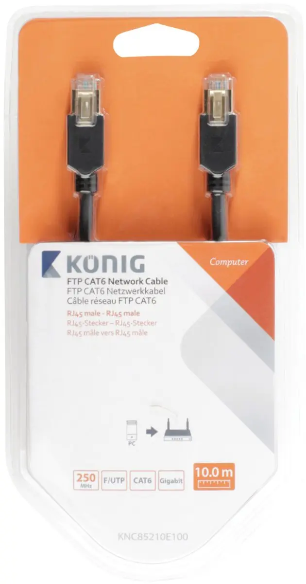 Konig KNC85210E100 Netwerkkabel RJ45 10m - Grijs