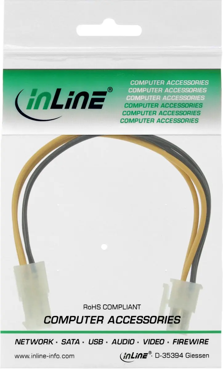 InLine P4 Verlengkabel 0,2m - Zwart-Geel