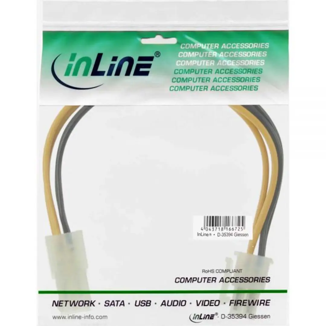 InLine P4 Verlengkabel 0,2m - Zwart-Geel