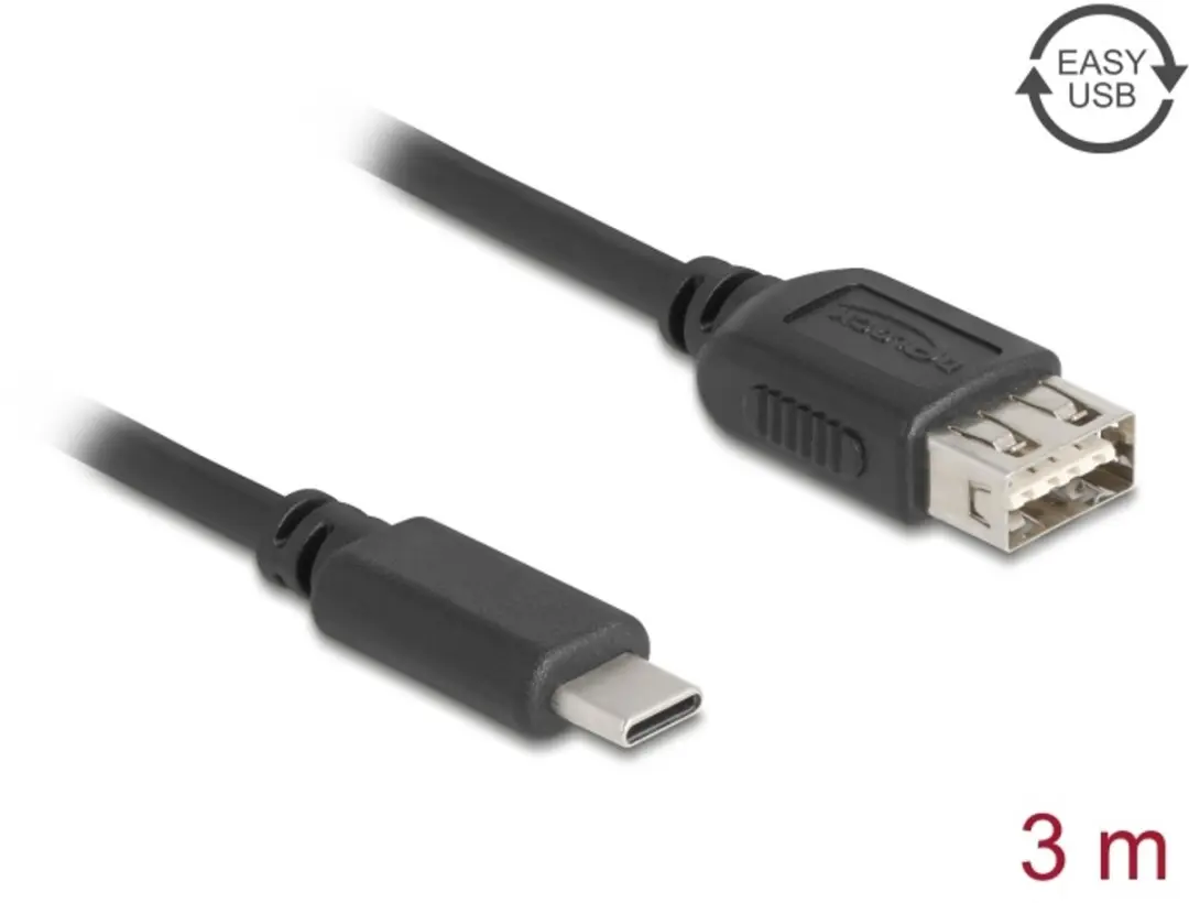 Delock USB 2.0 Type-C naar Type-A Kabel 3m - Zwart