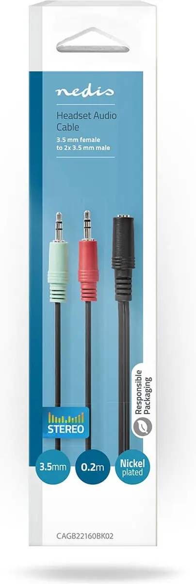Nedis Stereo-Audiokabel 3,5mm 0,2m - 2x Male - Zwart
