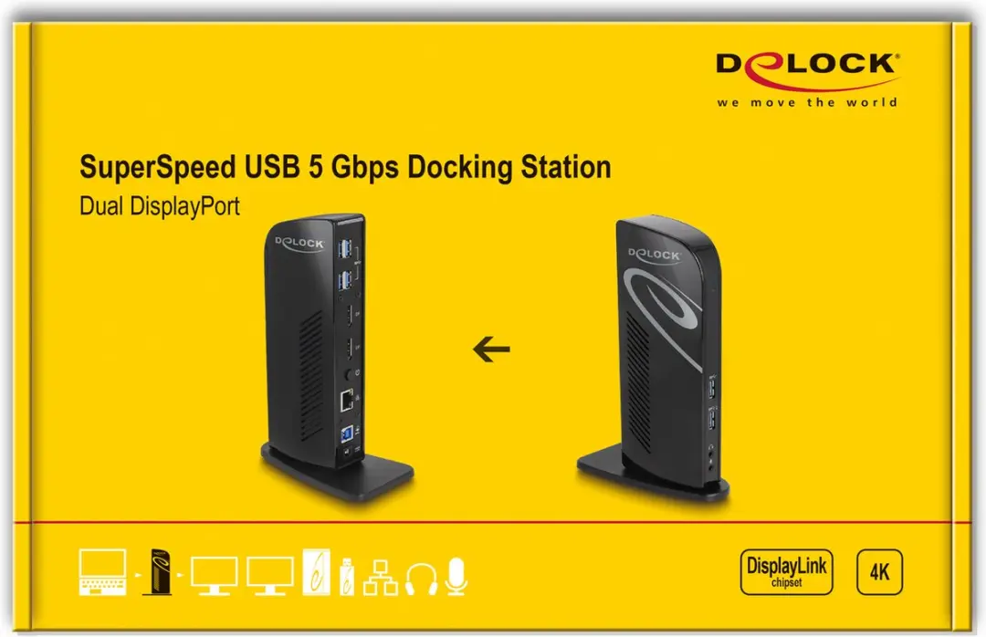 Delock 87728 USB Docking Station - Dual DisplayPort 4K - USB 3.2 - LAN - Zwart