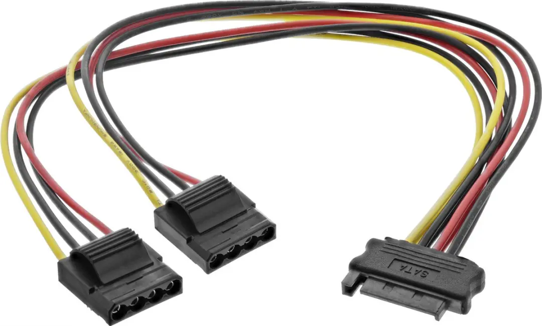 InLine SATA naar 2x Molex Splitter 0,3m - Zwart/Rood/Gel