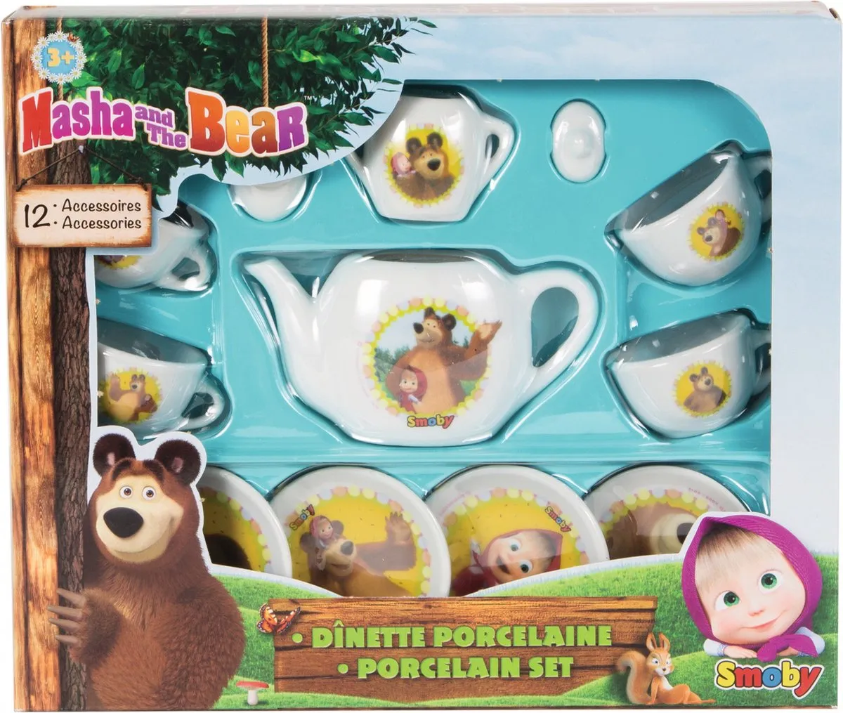 Smoby Masha en Michka Dinette Porselein - Theeset Wit
