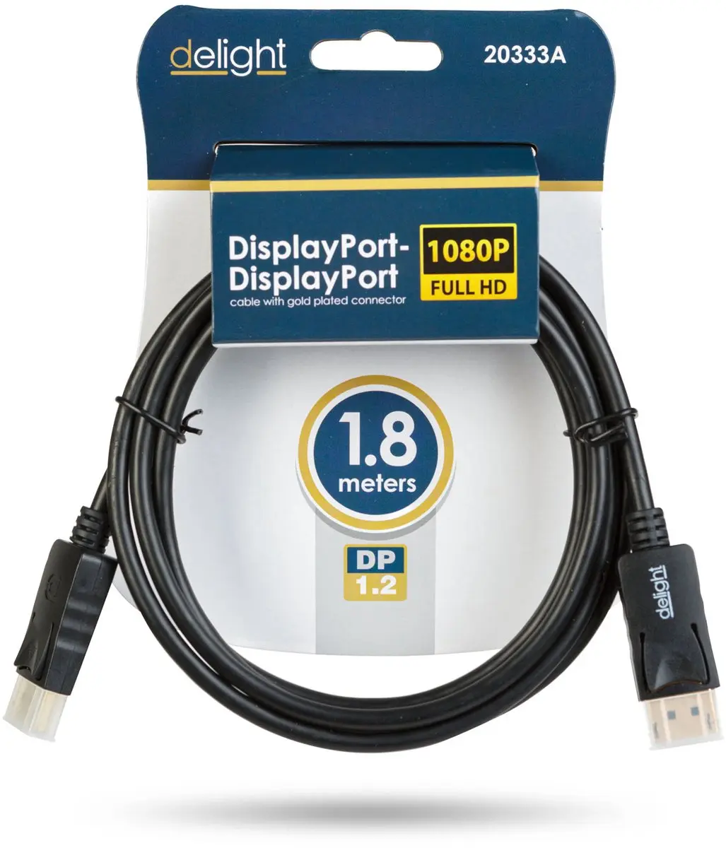 Delight DisplayPort Kabel 1.2 1080p - 1,8m - Vergulde Connectoren - Zwart