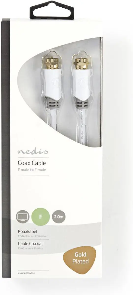 Nedis F-Male Antennekabel 75 Ohm 2.00m - Verguld - Wit