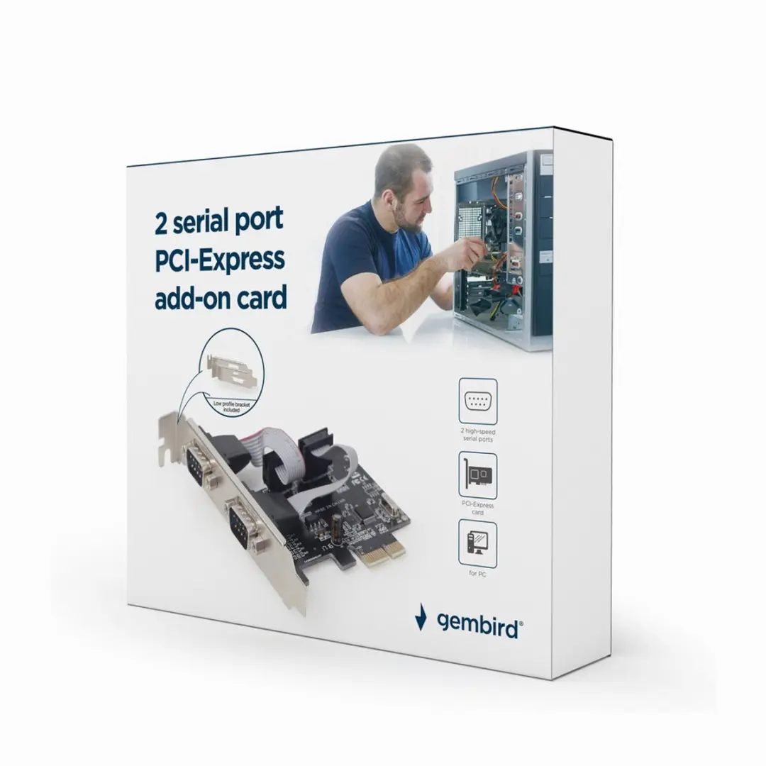 Gembird SPC-22 2-poorts Seriële PCIe Insteekkaart - Zwart