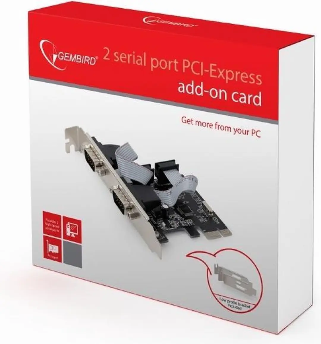 Gembird SPC-22 2-poorts Seriële PCIe Insteekkaart - Zwart