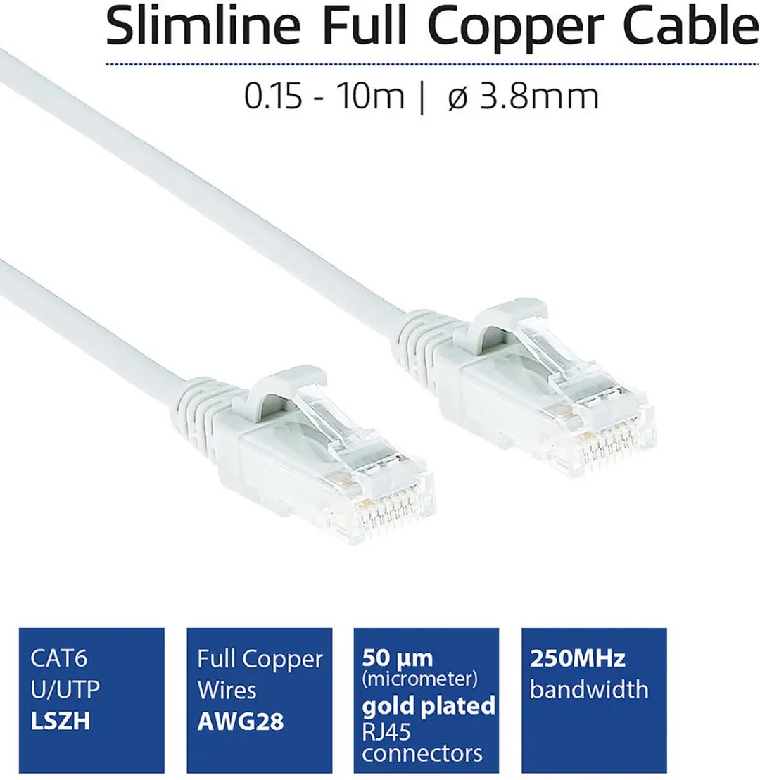 ACT Witte LSZH U/UTP CAT6 Patchkabel 0,15m - Snagless RJ45