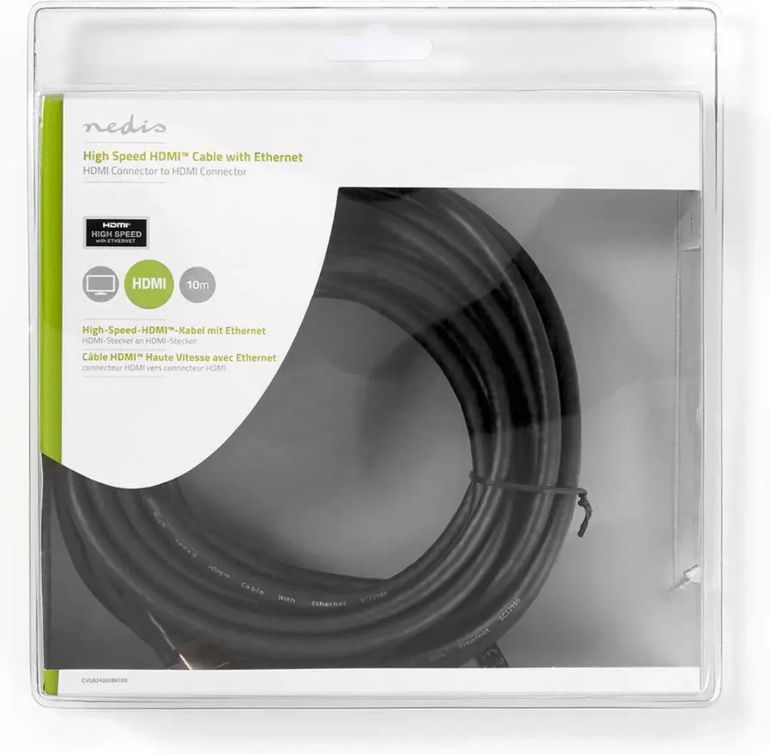 Nedis HDMI-Kabel CVGB34000BK100 10m - 4K@30Hz - ARC - 10.2 Gbps - Zwart