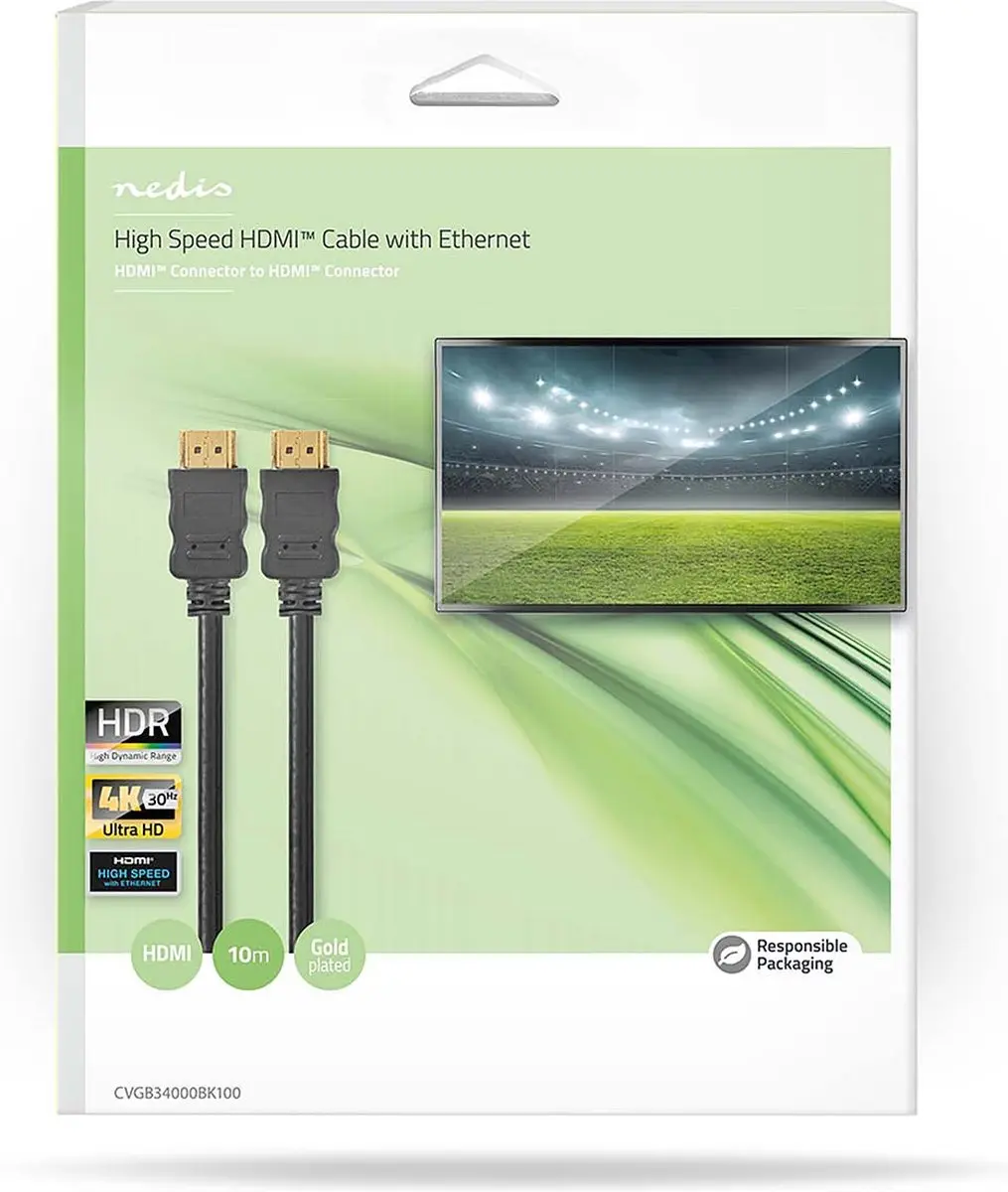 Nedis HDMI-Kabel CVGB34000BK100 10m - 4K@30Hz - ARC - 10.2 Gbps - Zwart