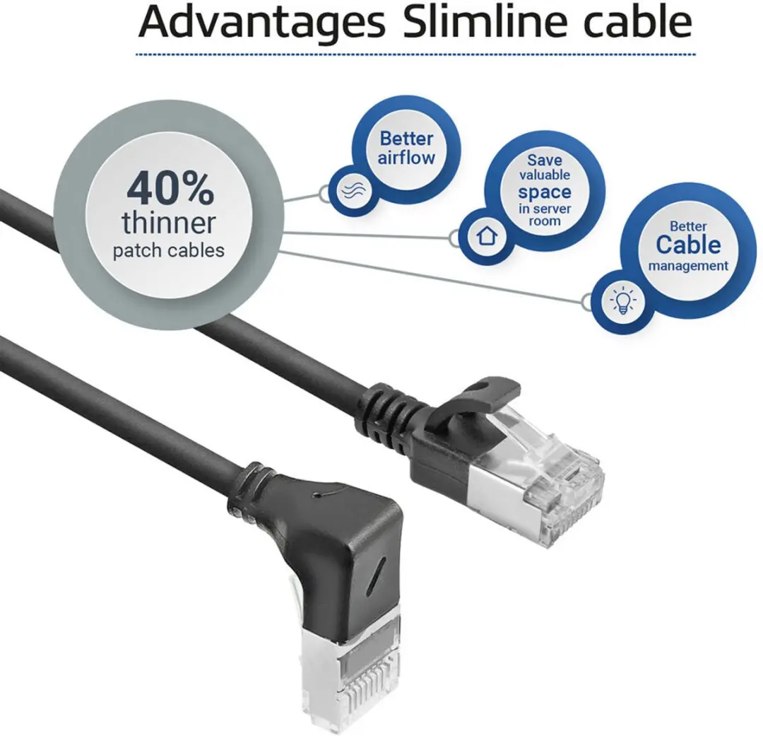 ACT DA3930 Patchkabel CAT6A U/FTP 0.15m - RJ45 recht naar 90° - Zwart