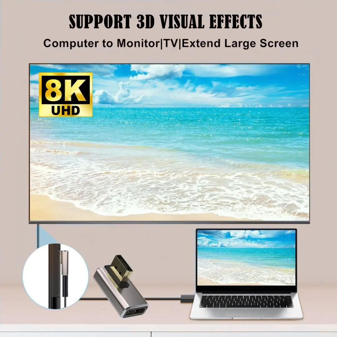 NÖRDIC DisplayPort Haakse Adapter DP-403 - 8K60Hz - Grijs