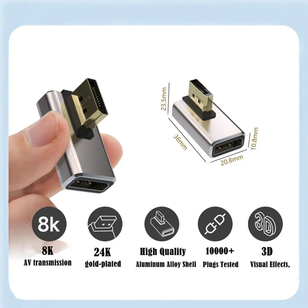 NÖRDIC DisplayPort Haakse Adapter DP-403 - 8K60Hz - Grijs