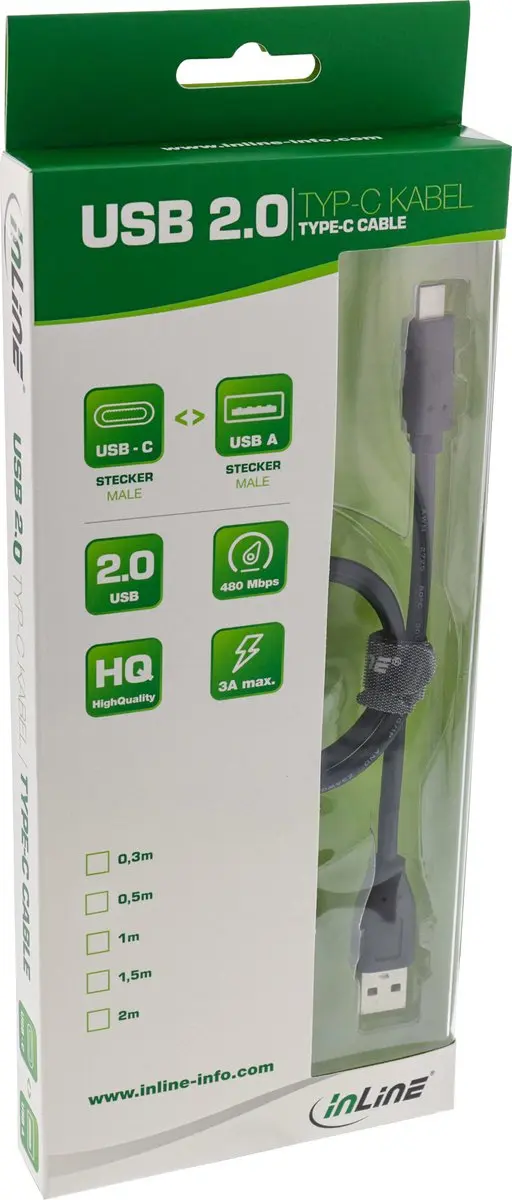 InLine USB C naar USB A Kabel 0.5m - Zwart