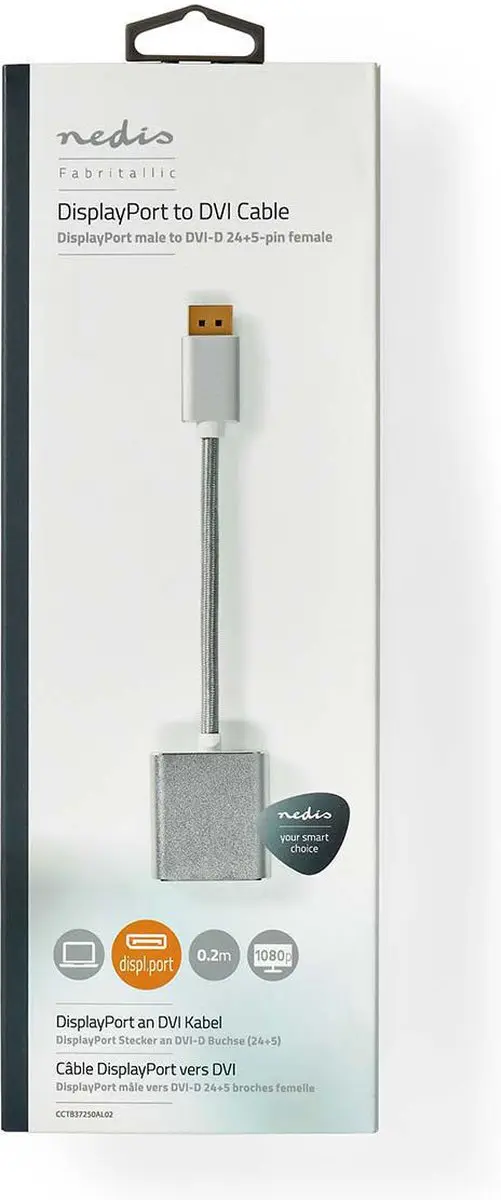 Nedis DisplayPort naar DVI-D Kabel 1080p - 0,2m - Verguld - Zilver