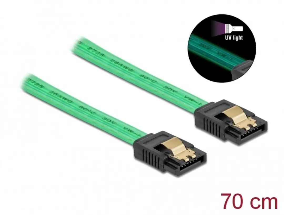 Delock SATA Kabel 6Gb/s UV-gloeiend Groen 70cm