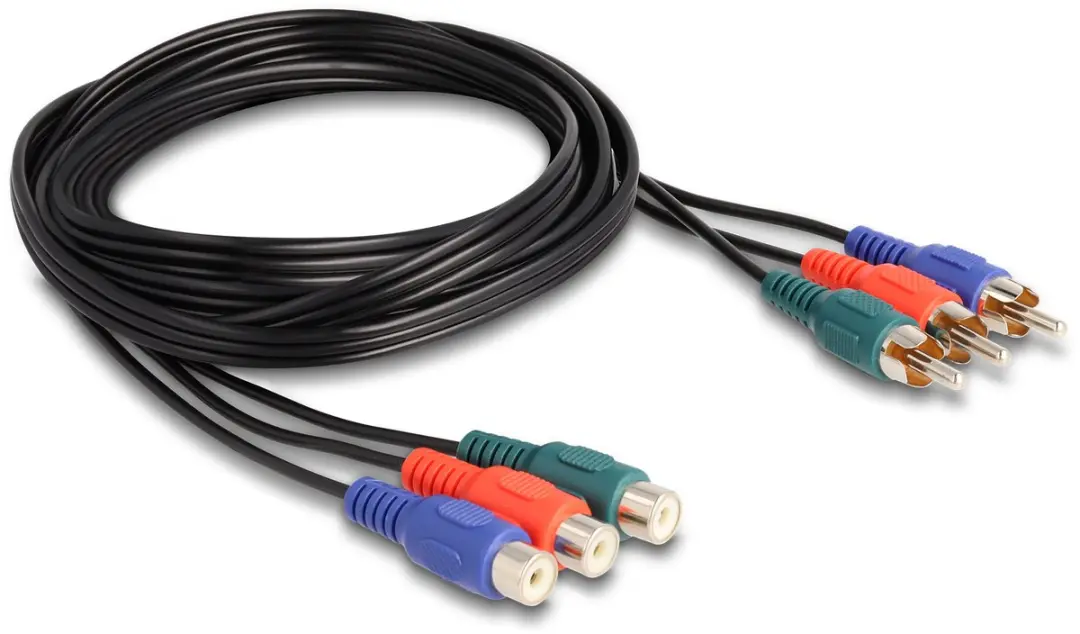 Delock RCA RGB Kabel 3x M naar 3x V 1m - Zwart