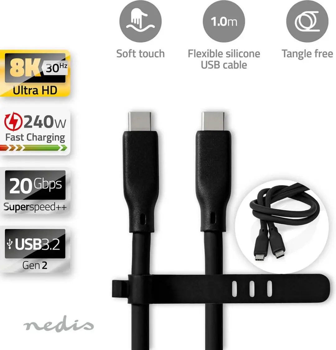 Nedis USB-C Kabel CCGB64810BK10 240W 20Gbps 1m - Zwart