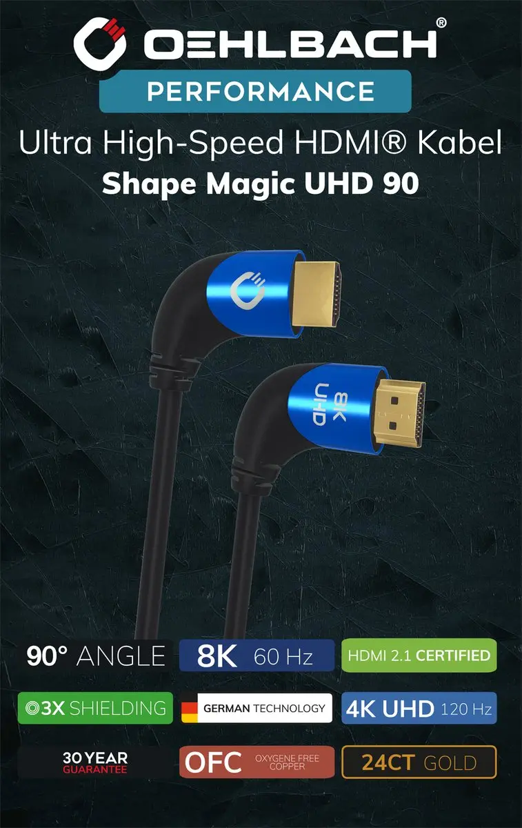 Oehlbach Ultra High-Speed HDMI Kabel 90° - 3M - Zwart - afbeelding 6 van 6