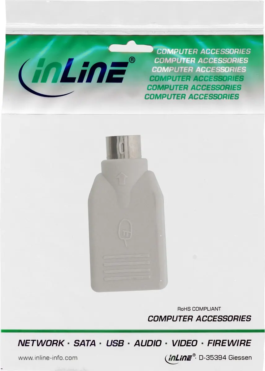 InLine Mini DIN 6-pins PS/2 naar USB-A Adapter - Beige