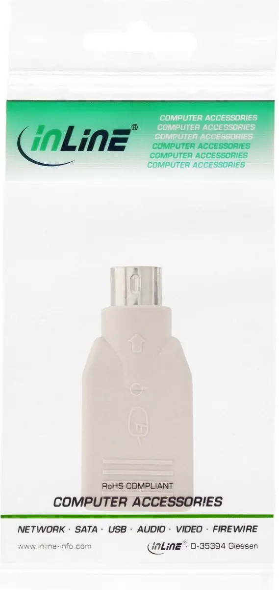 InLine Mini DIN 6-pins PS/2 naar USB-A Adapter - Beige