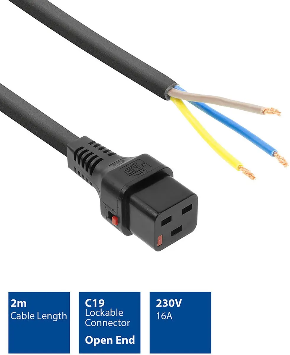 ACT PC1174 AK5048 Netsnoer C19 IEC Lock - 2m - Zwart