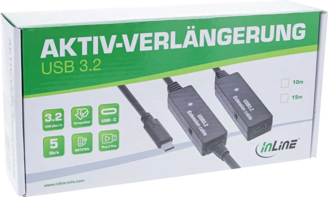 InLine USB-C Verlengkabel 5Gbps 10m - Zwart