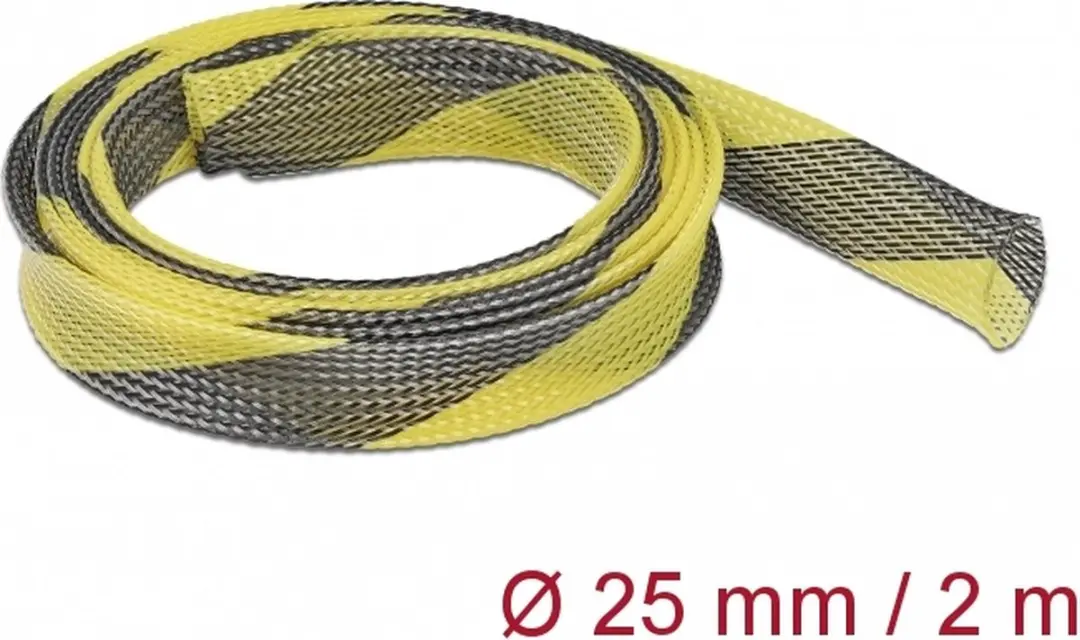 Delock Polyester Kabelsleeve 25mm - Zwart/Geel - 2m