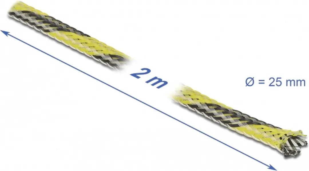 Delock Polyester Kabelsleeve 25mm - Zwart/Geel - 2m