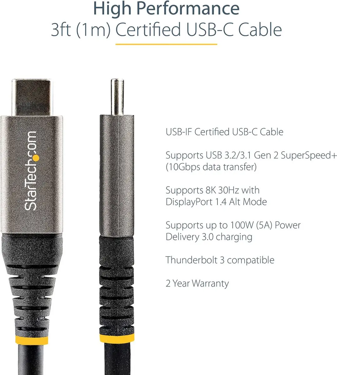Startech USB31CCV1M USB-C Kabel 1m - Zwart/Grijs