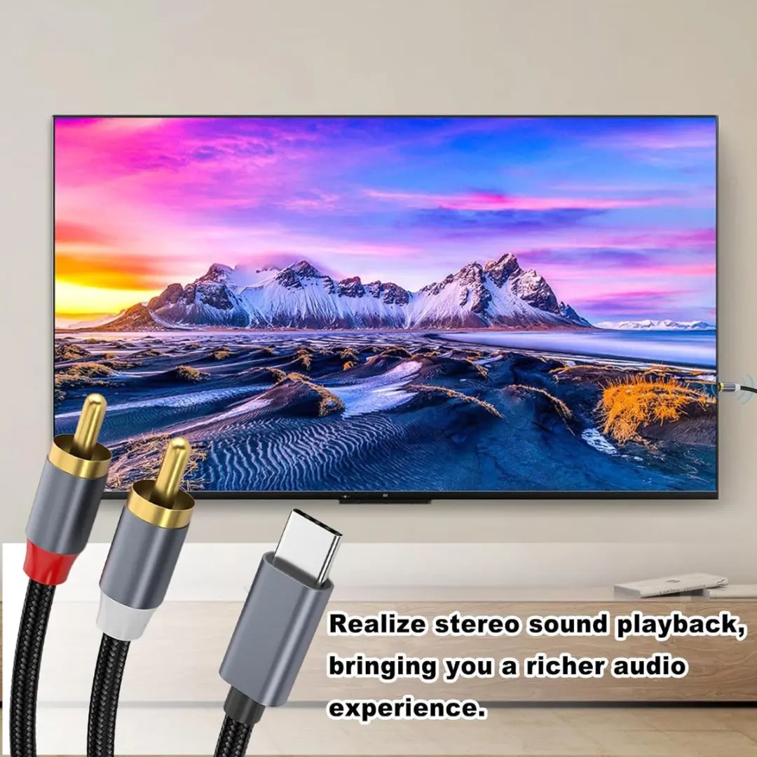 NÖRDIC RCA-USBC USB-C naar RCA Audiokabel 1.2m - Vergulde Connectoren - Zwart