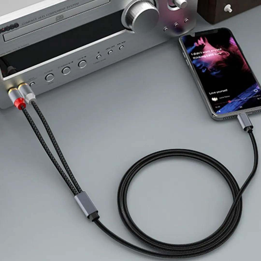 NÖRDIC RCA-USBC USB-C naar RCA Audiokabel 1.2m - Vergulde Connectoren - Zwart