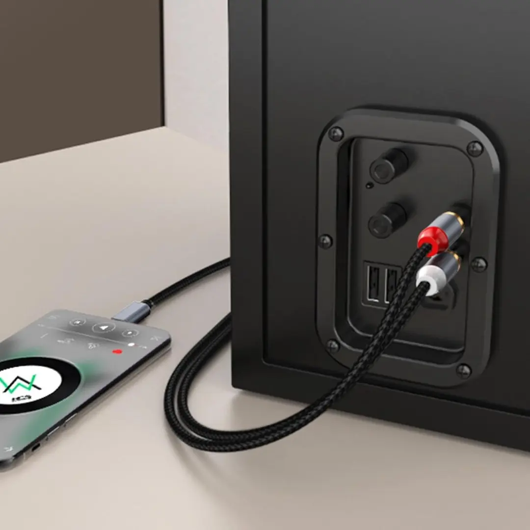 NÖRDIC RCA-USBC USB-C naar RCA Audiokabel 1.2m - Vergulde Connectoren - Zwart