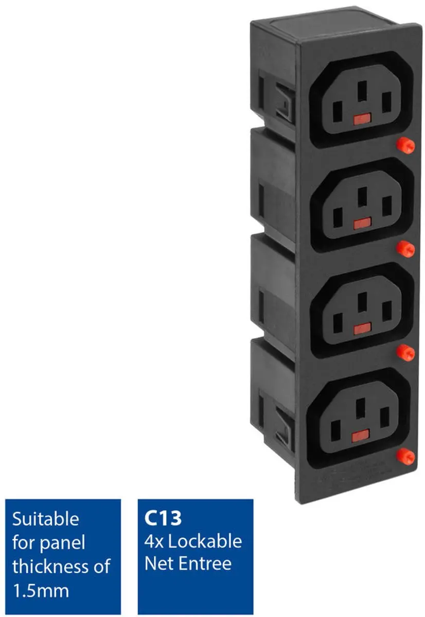 ACT C13 IEC Lock Net Entree PA135015BK4 - 4x Uitgang - Zwart
