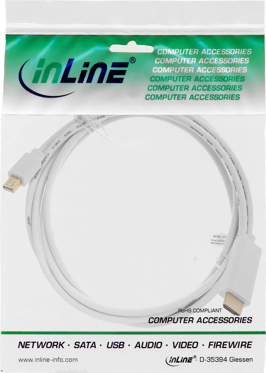 InLine Mini DisplayPort 1.2 naar HDMI 1.4 Kabel 4K 30Hz - 0,5m - Wit