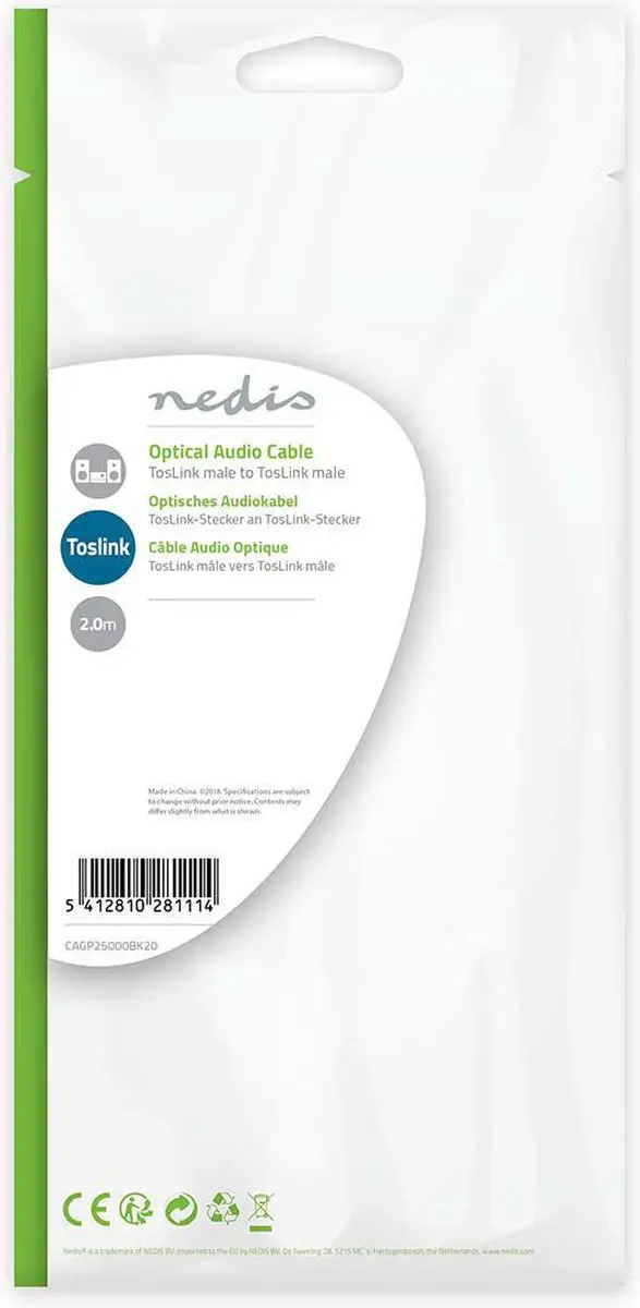 Nedis Optische Audiokabel CAGP25000BK20 - 2m - Zwart