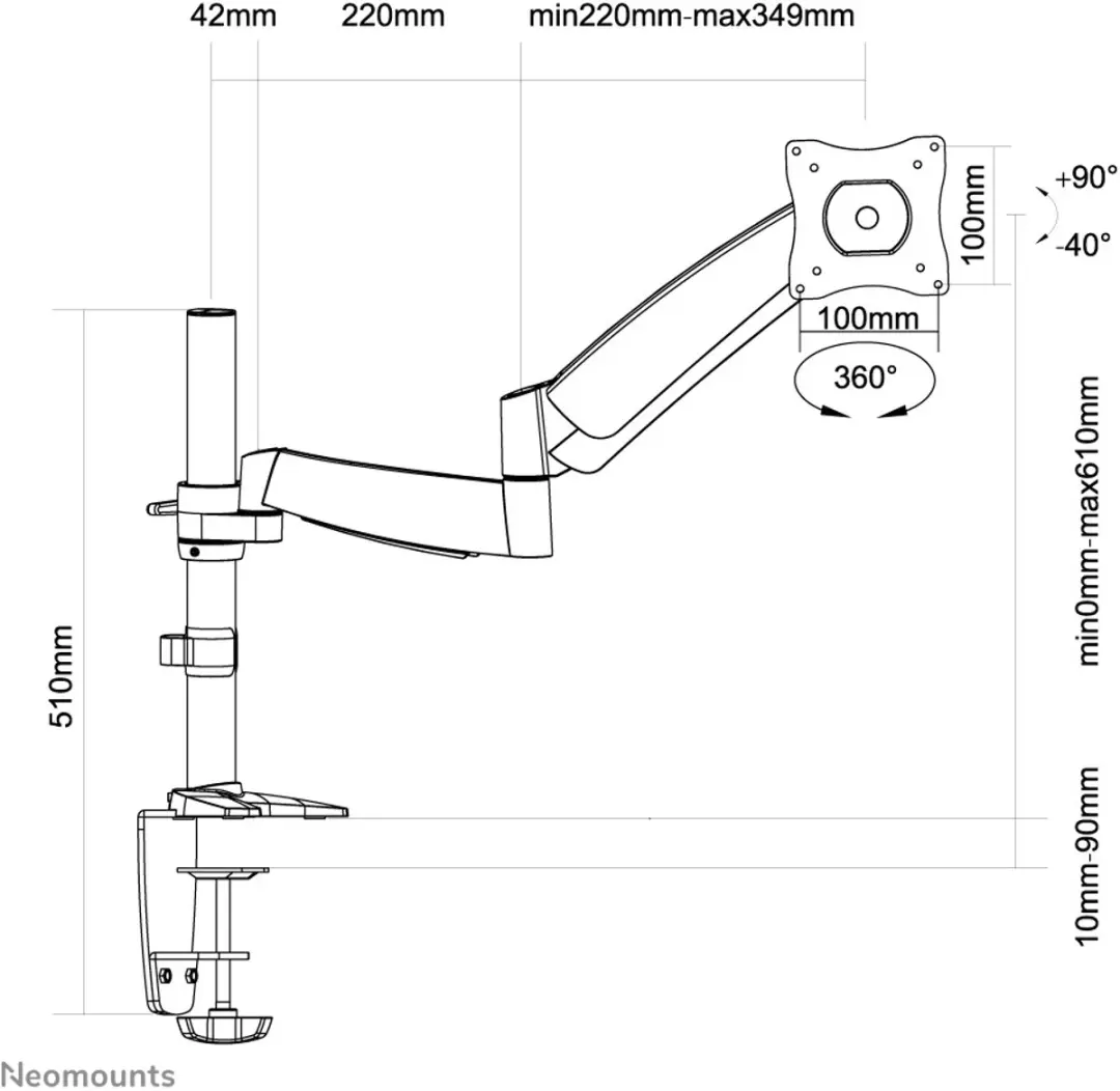 Neomounts FPMA-D950 Monitorarm 13-27" - 1 Scherm - Gasveer - Zilver - afbeelding 6 van 6