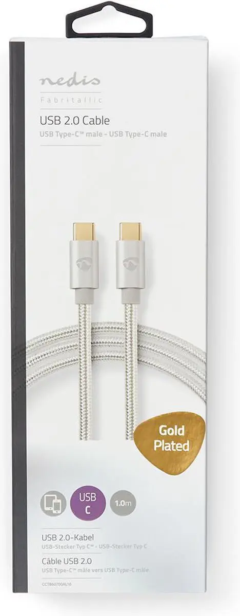 Nedis USB-C Kabel 480 Mbps 1m - Verguld - Aluminium