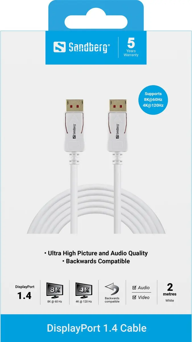 Sandberg 509-15 DisplayPort Kabel 2m - Wit